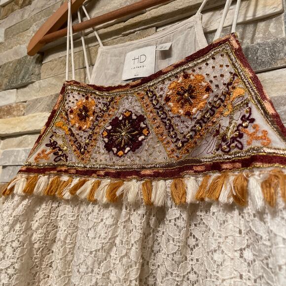 HD in Paris 10 Lace Tank Top | Embroidered Boho Festival Tassel Beaded Blouse - Picture 3 of 8
